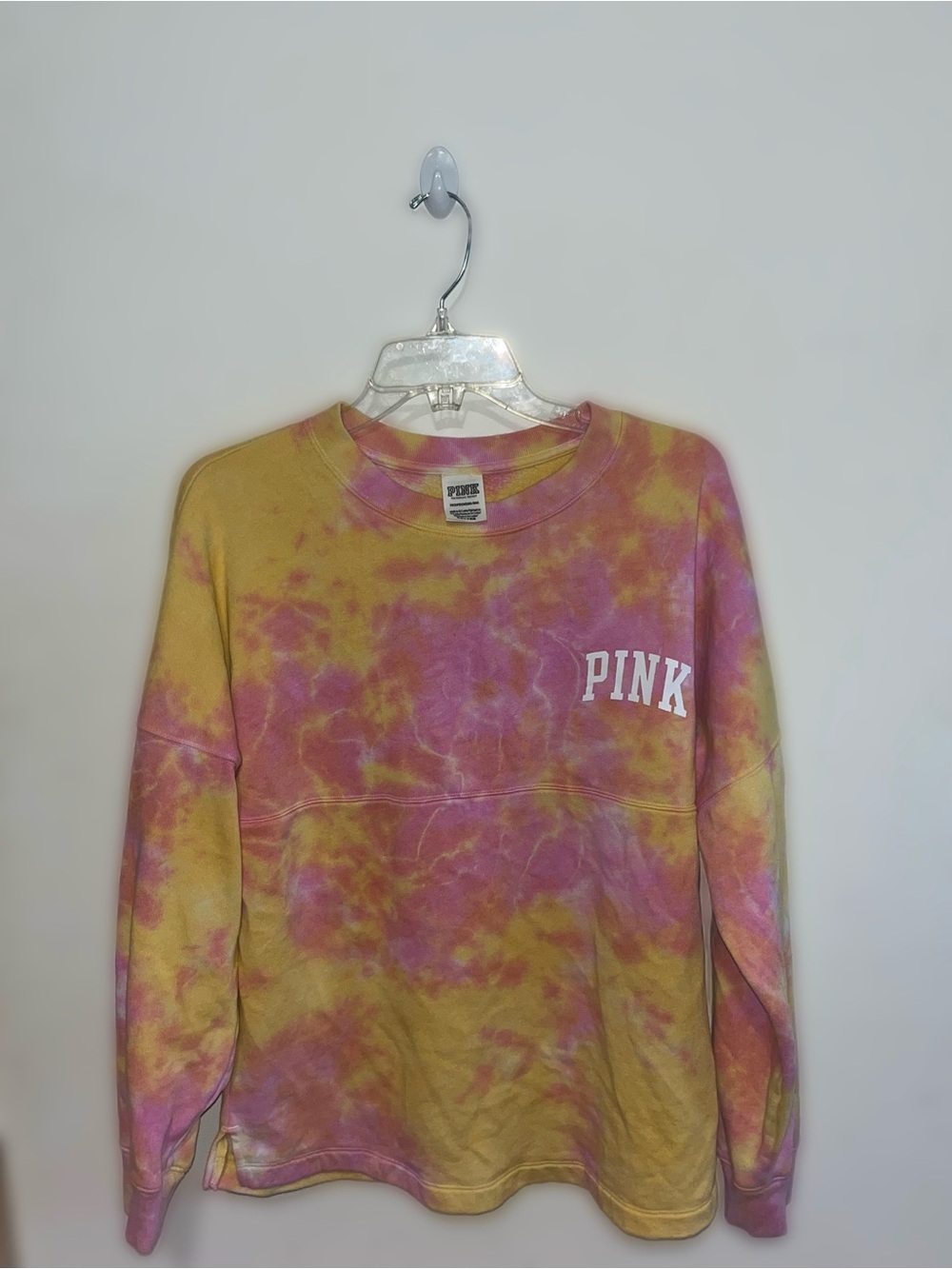 PINK Tie-Dye Crewneck Sweatshirt in Yellow & Pink